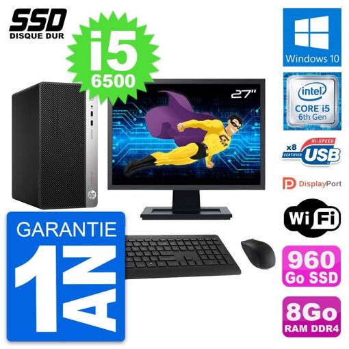 HP ProDesk 400 G4 MT Desktop PC - 27" Screen, Intel i5-6500, 8GB RAM, 960GB SSD, Windows 10, WiFi