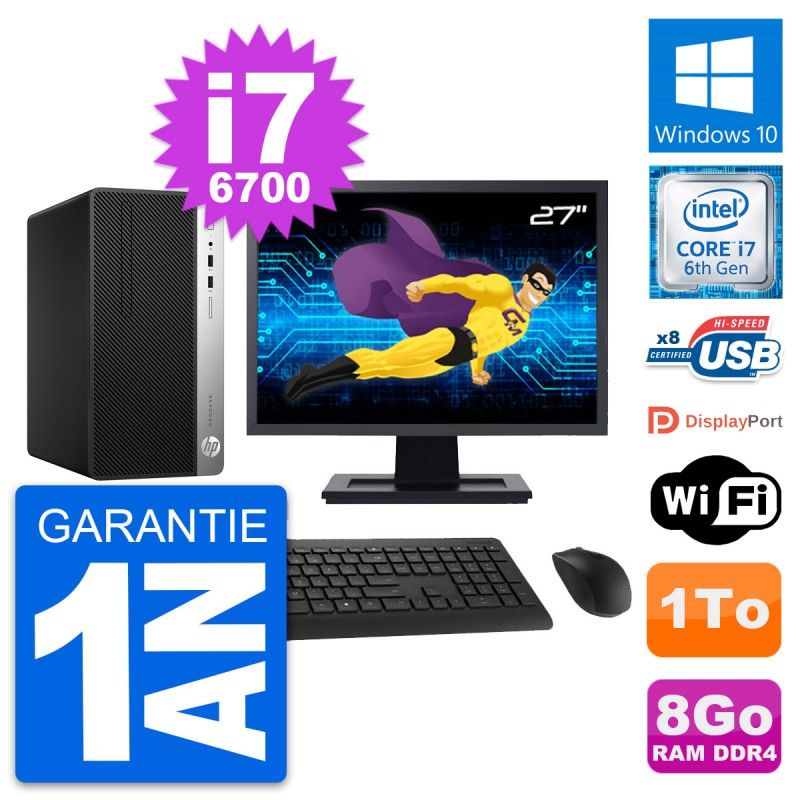 HP ProDesk 400 G4 MT Desktop PC, 27" Screen, Intel i7-6700, 8GB RAM, 1TB HDD, Windows 10, WiFi