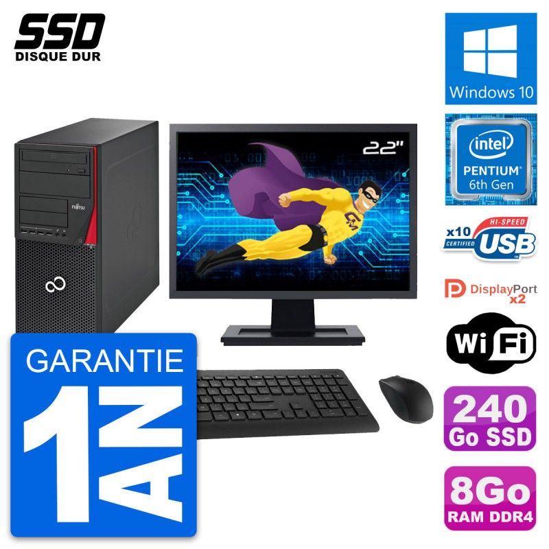 Fujitsu P756 22-Inch PC Tower - Intel Pentium G4400, 8GB RAM, 240GB SSD, Windows 10, WiFi
