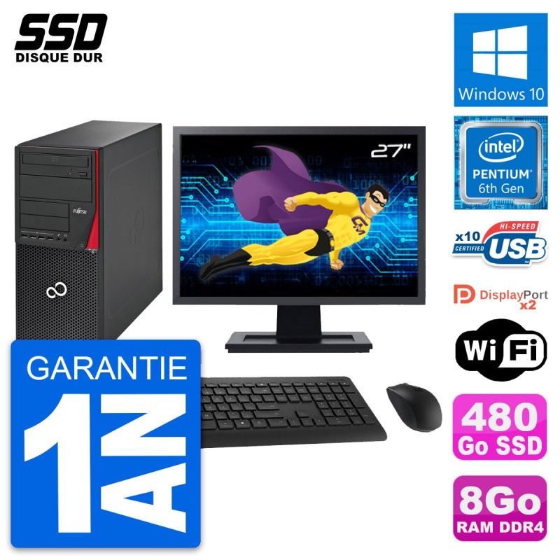 Fujitsu P756 27-Inch PC Tower - Pentium G4400, 8GB RAM, 480GB SSD, Windows 10, WiFi