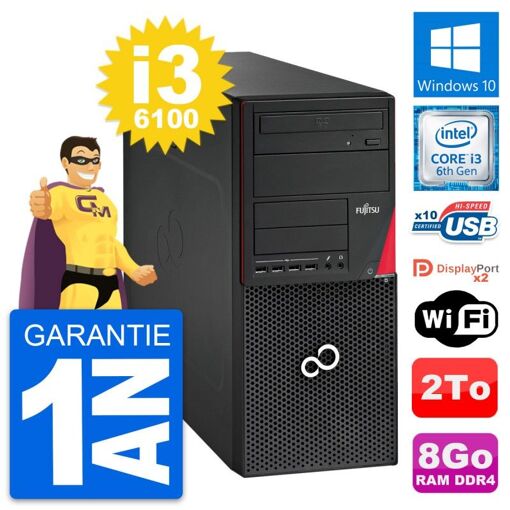 Computadora de escritorio Fujitsu Esprimo P756 MT - Procesador Intel i3-6100, 8 GB de RAM, Disco duro de 2 TB, Windows 10, WiFi