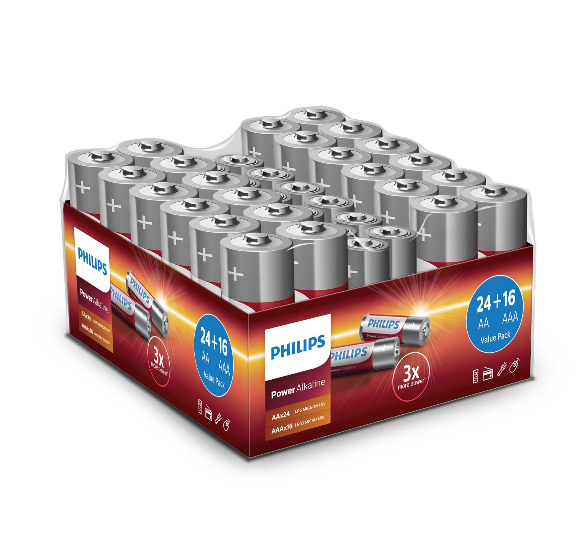 Paquete Philips Ventaja Baterías AA y AAA 40 piezas - Batería alcalina de larga duración para controles remotos, radios y más
