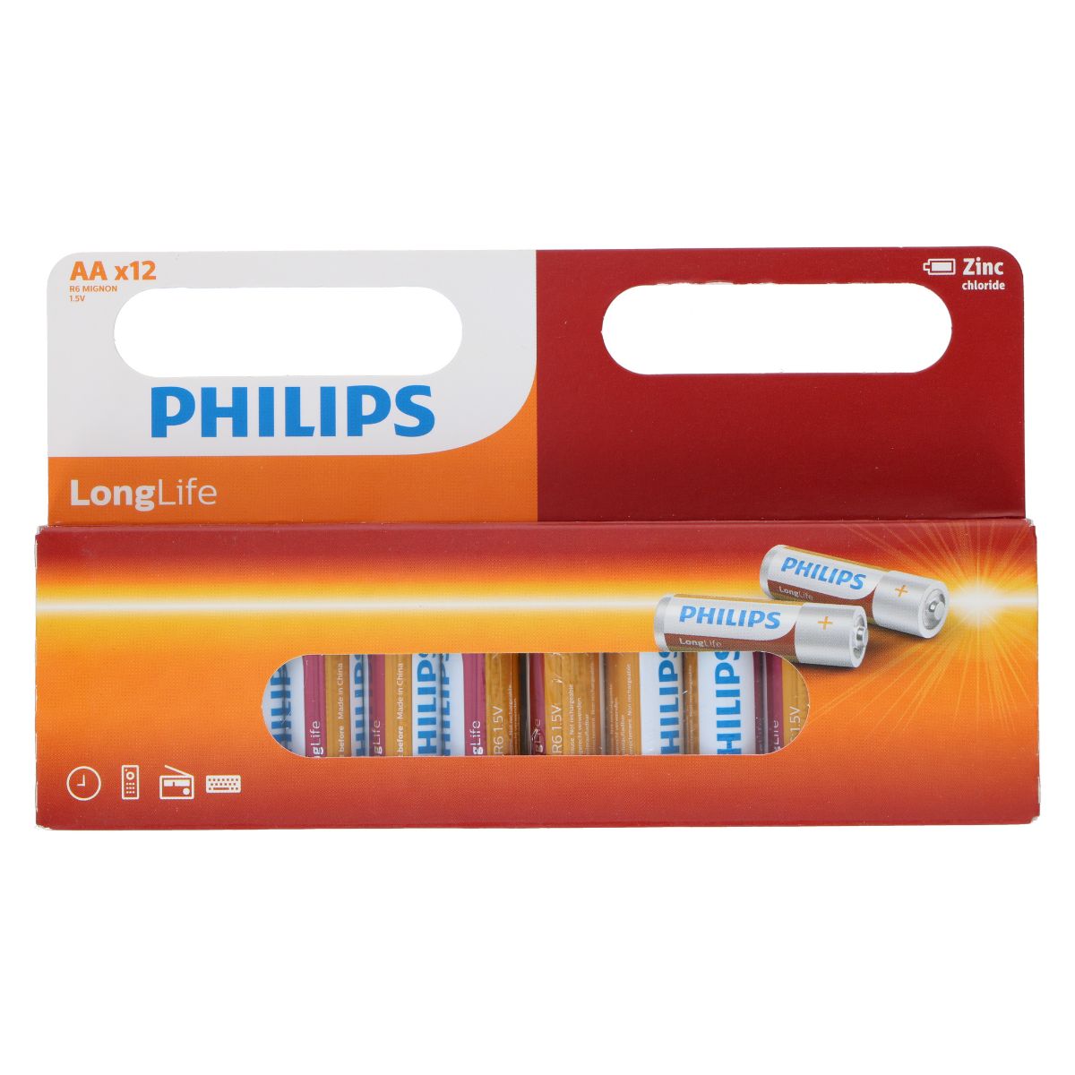 Baterías Philips AA - Paquete de 12 - Tecnología de cloruro de zinc - Vida útil de 3 años - 1,5V