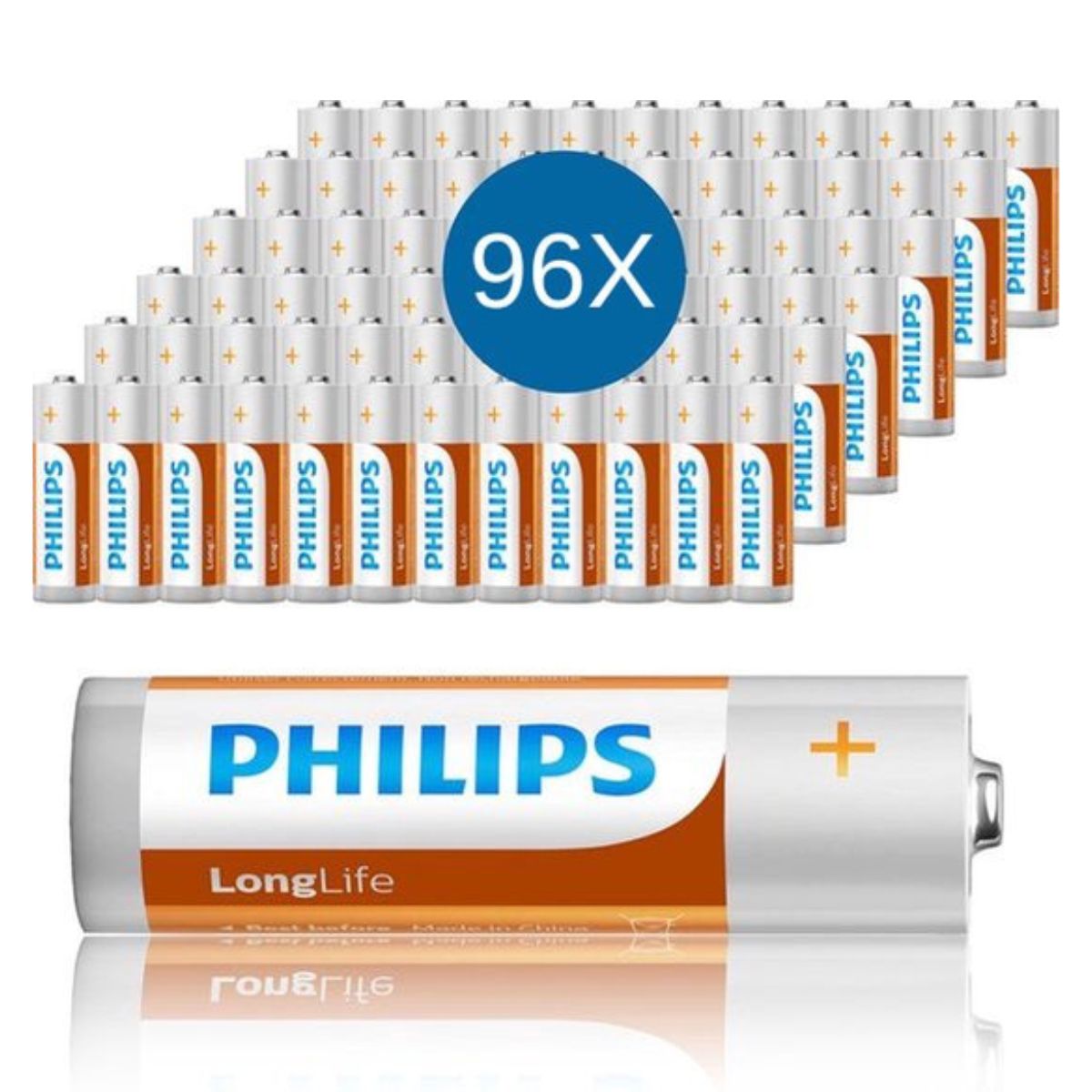 Baterías Philips AA de 48 piezas - Tecnología de cloruro de zinc - Vida útil en estante de 3 años - Almacenamiento de energía del 80% - 1,5 V