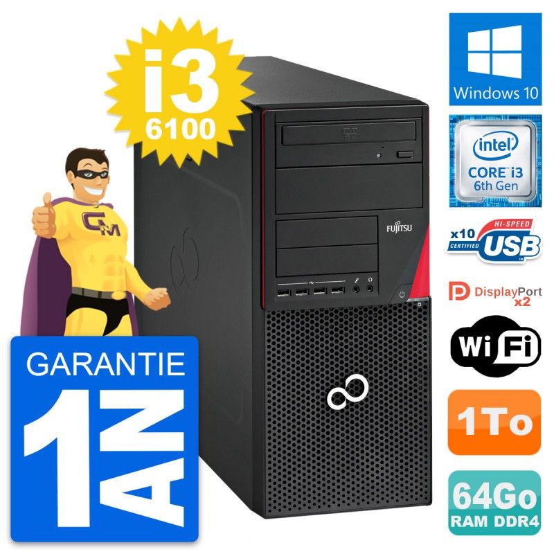 Fujitsu Esprimo P756 MT - Core i3-6100, 64GB RAM, 1TB HDD, Windows 10, WiFi