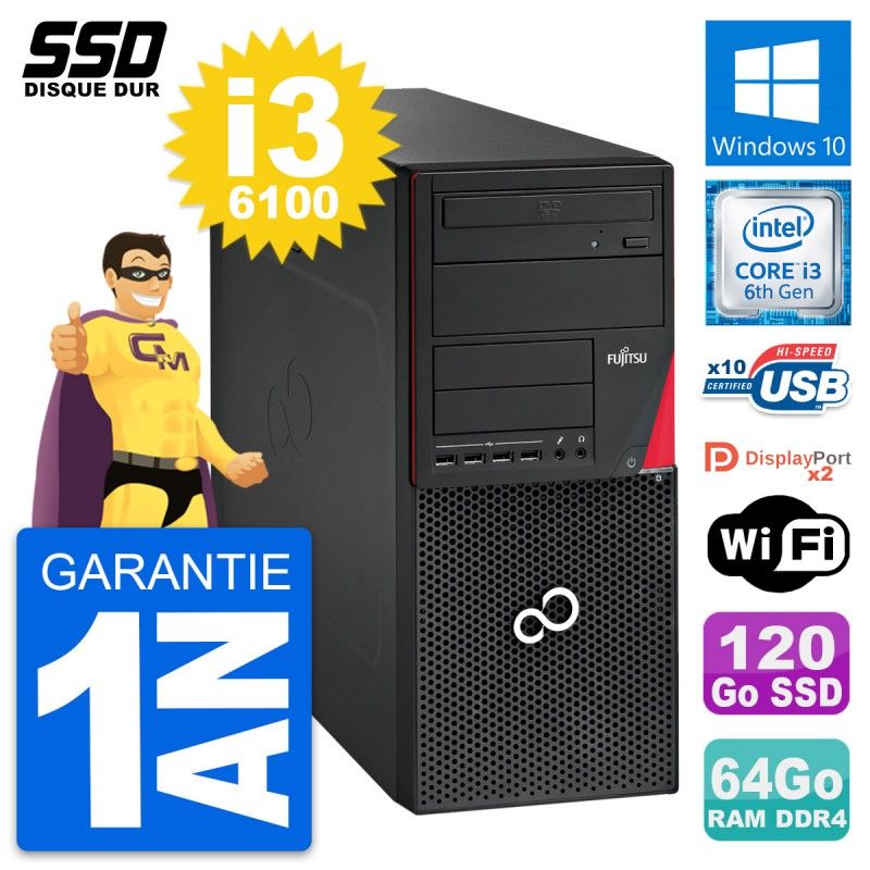 Fujitsu Esprimo P756 MT - Intel i3-6100, 64GB RAM, 120GB SSD, Windows 10, Wifi