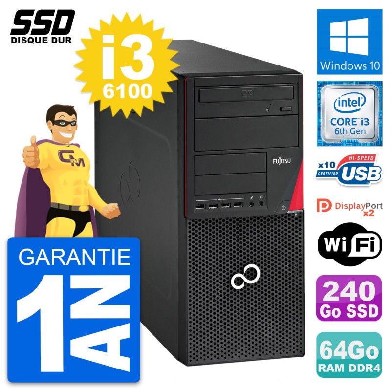 Fujitsu Esprimo P756 MT Desktop PC - Intel i3-6100, 64GB RAM, 240GB SSD, Windows 10, WiFi