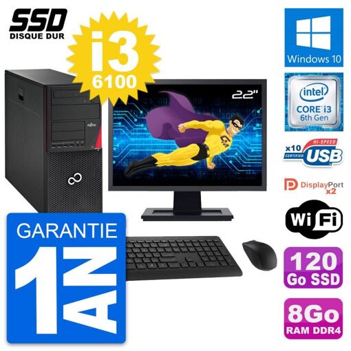 Fujitsu P756 22-Inch PC Tower - Intel i3-6100, 8GB RAM, 120GB SSD, Windows 10, WiFi
