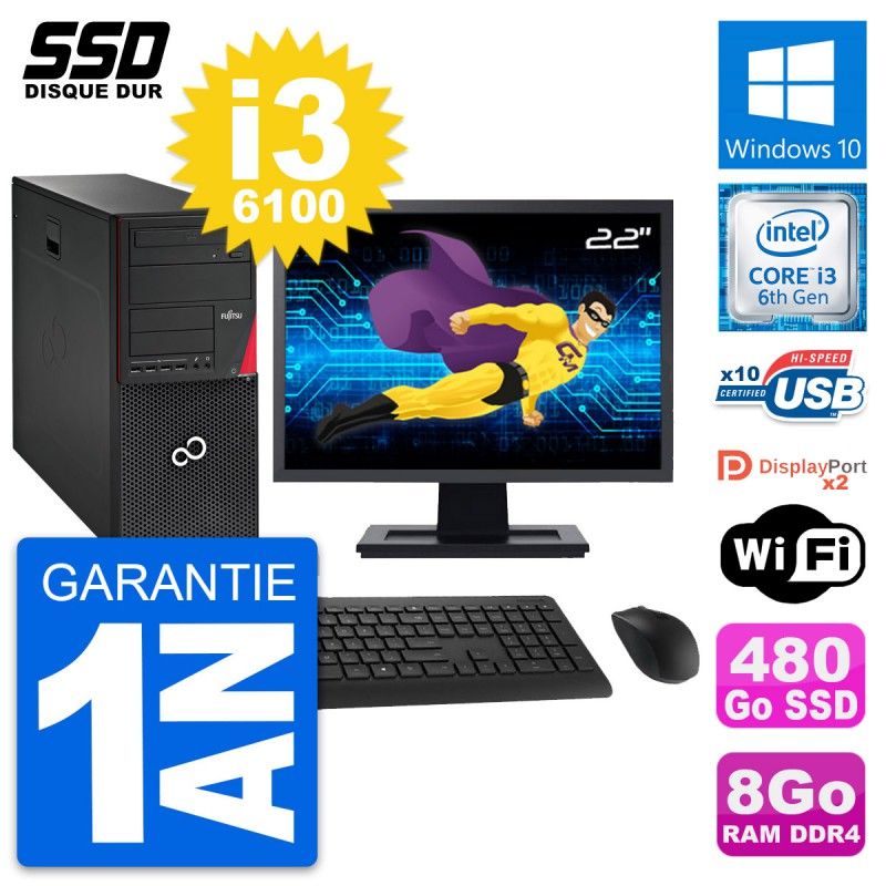 Fujitsu P756 22-Inch All-in-One PC - Intel i3, 8GB RAM, 480GB SSD, Windows 10