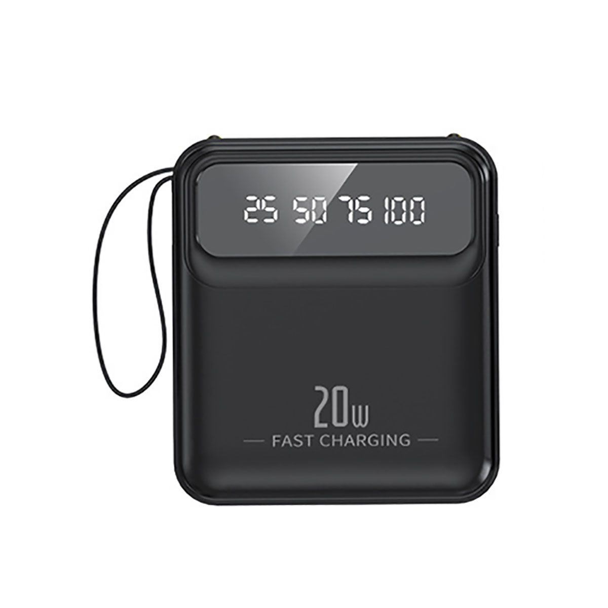 Avizar 10,000mAh 20W Power Bank with LED Screen/Torch/Compact Cables - Black