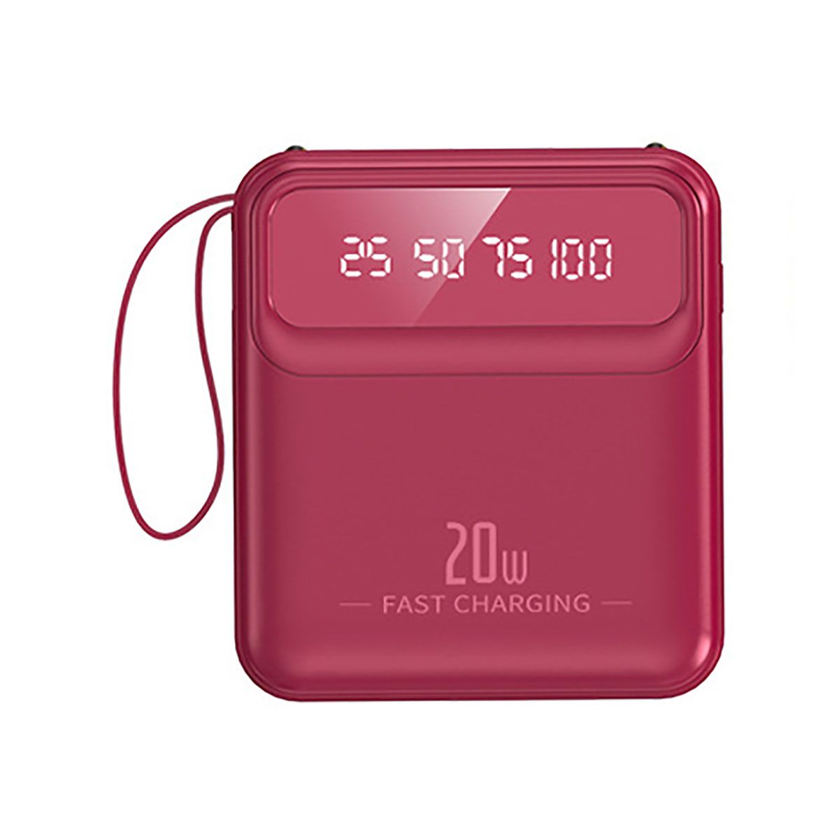 Avizar 10,000mAh 20W Power Bank with LED Screen/Torch/Compact Cables - Raspberry Pink