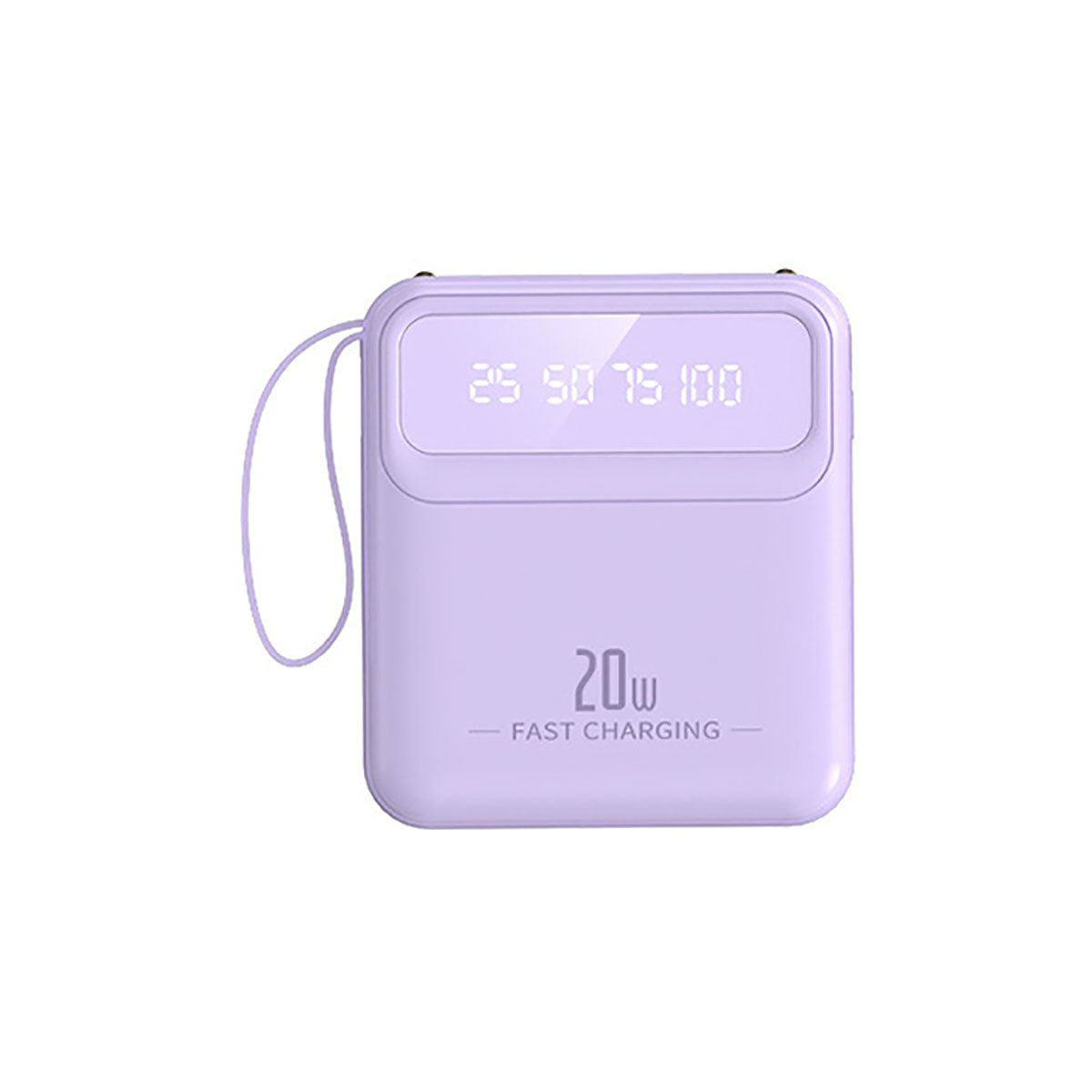 Batería portátil Avizar de 10.000 mAh con salida de 20 W, pantalla LED, linterna y cables compactos - Lavanda