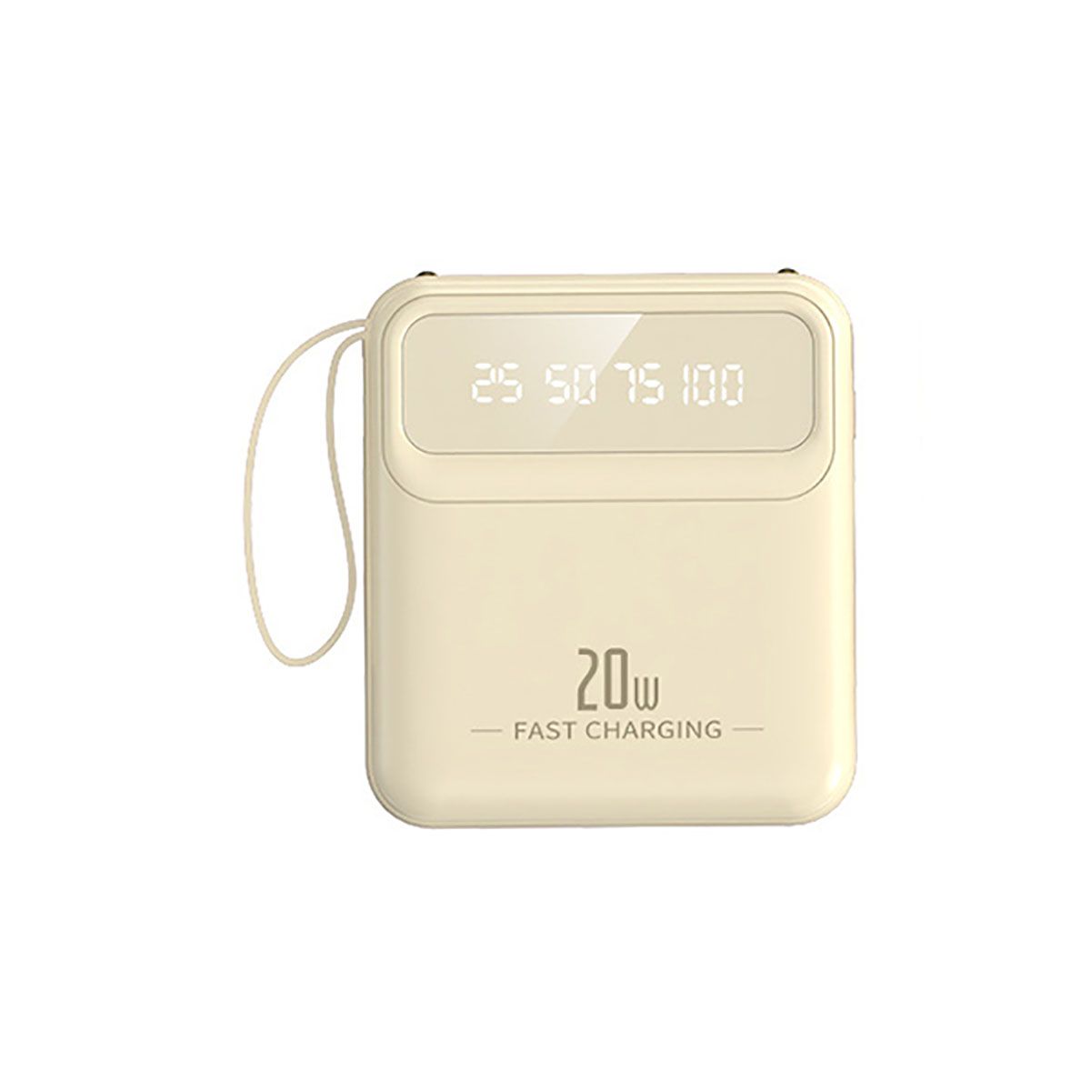 Avizar 10,000mAh 20W Power Bank with LED Screen / Torch / Compact Cables - Beige