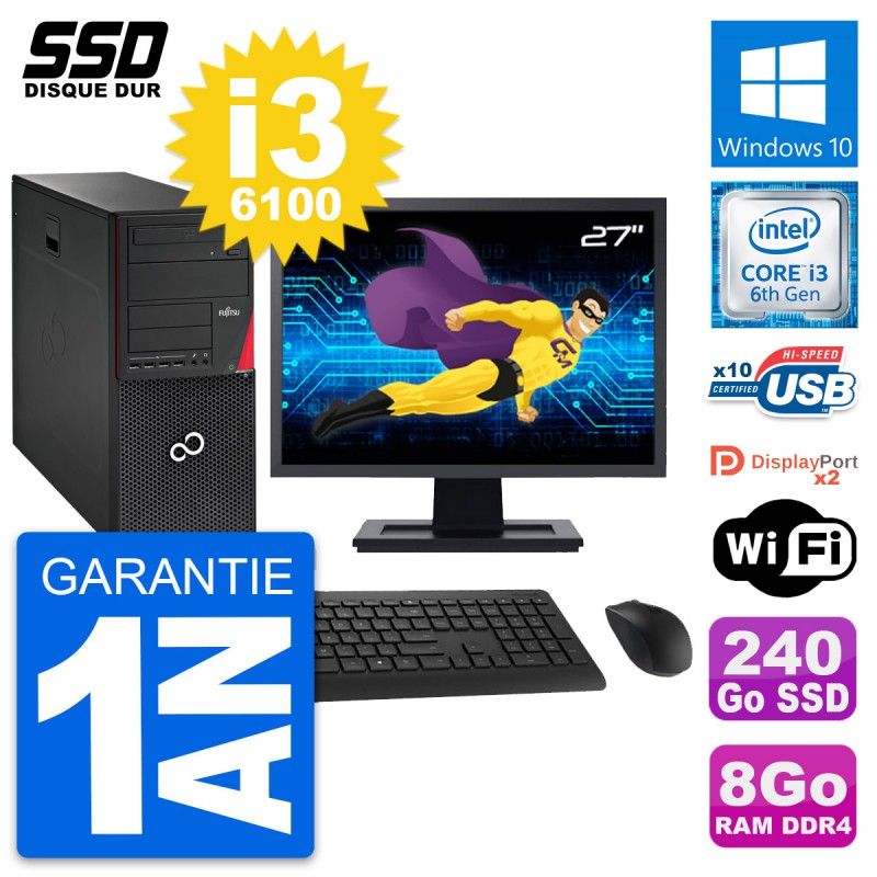 Fujitsu P756 MT 27" PC - Core i3, 8GB RAM, 240GB SSD, Windows 10