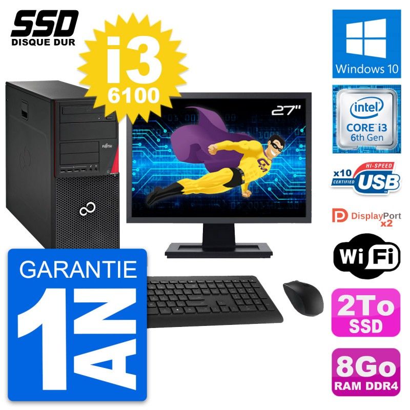 Fujitsu Esprimo P756 27-Inch Desktop PC - i3-6100, 8GB RAM, 2TB SSD, Windows 10, WiFi