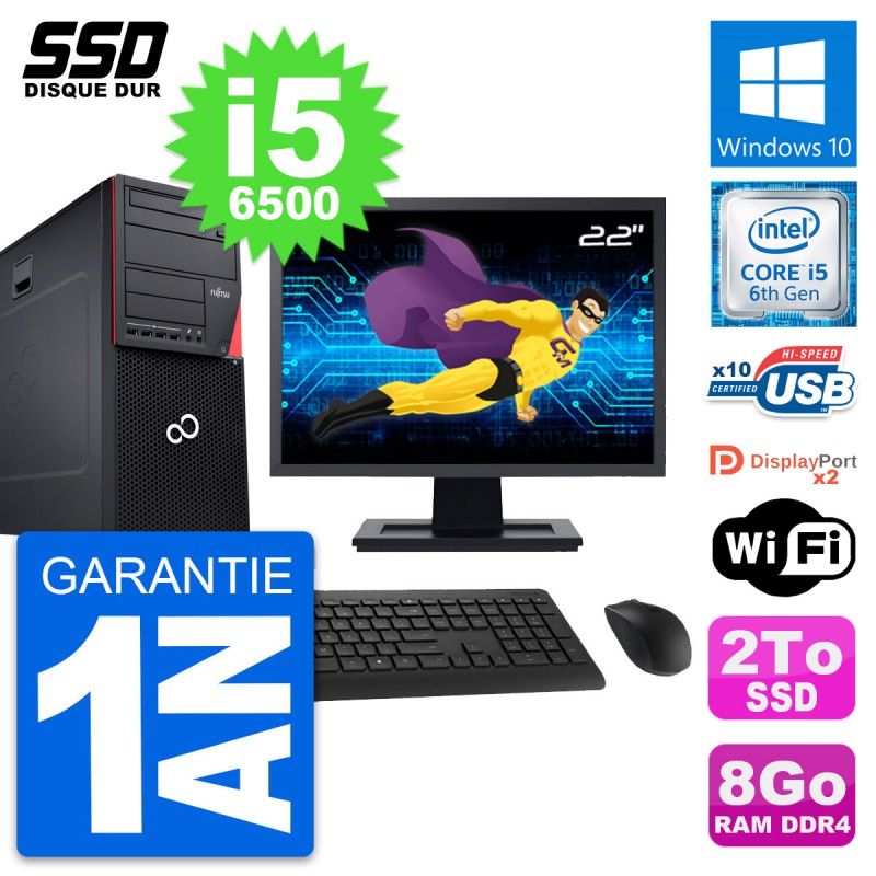 Fujitsu Esprimo P756 22-inch PC Tower - i5-6500, 8GB RAM, 2TB SSD, Windows 10, WiFi