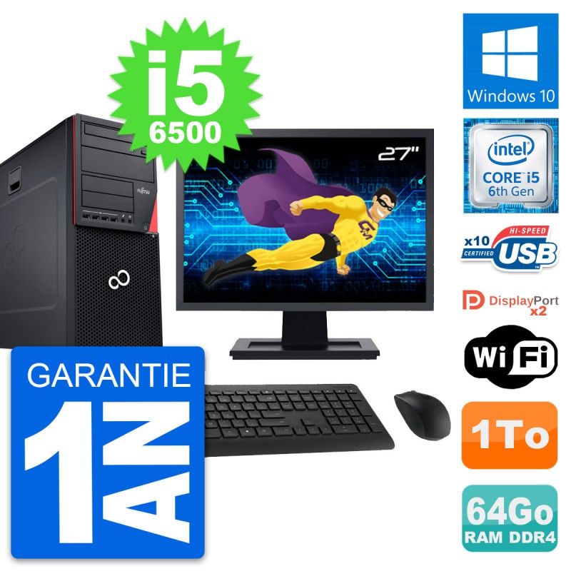 Fujitsu P756 27-Inch PC Tower - Intel i5-6500, 64GB RAM, 1TB HDD, Windows 10, WiFi