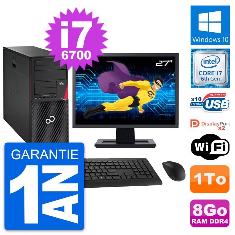 Fujitsu P756 27-Inch PC Tower - Intel i7-6700, 8GB RAM, 1TB HDD, Windows 10, WiFi