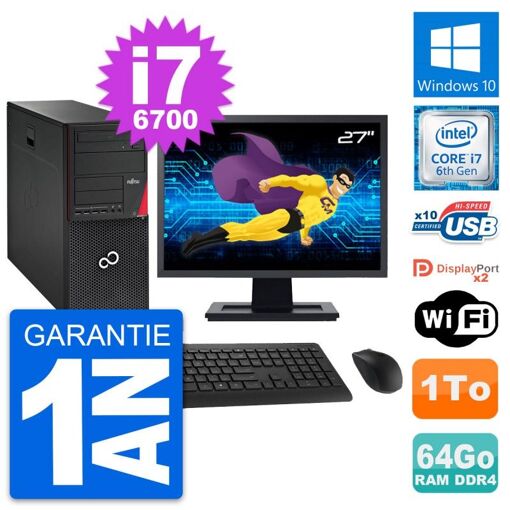 Torre de PC Fujitsu P756 - Procesador Intel i7-6700, 64 GB de RAM, 1 TB de almacenamiento, Windows 10