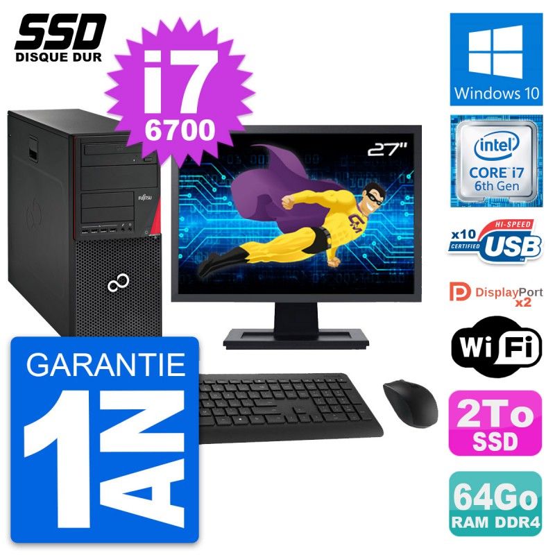 Fujitsu Esprimo P756 27-Inch PC Tower - i7-6700, 64GB RAM, 2TB SSD, Windows 10, WiFi
