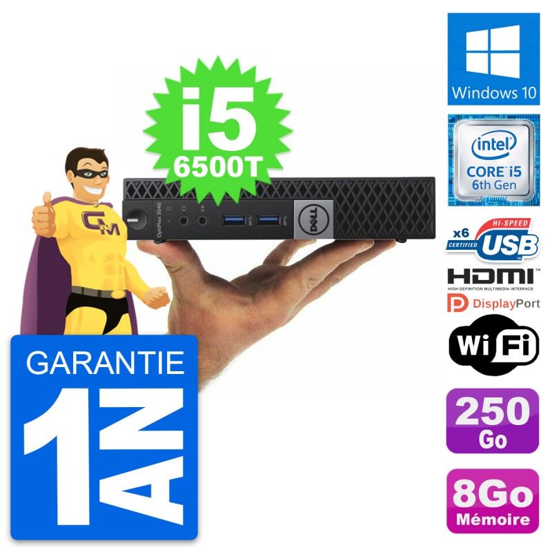 Dell Mini PC 3040 Micro - Intel i5-6500T, 8GB RAM, 250GB SSD, HDMI, WiFi, Windows 10