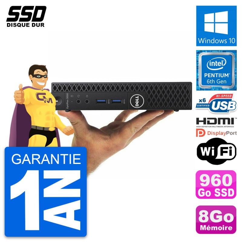 Dell Mini PC 3050 - Intel Pentium G4400T, 8GB RAM, 960GB SSD, HDMI, WiFi, Windows 10