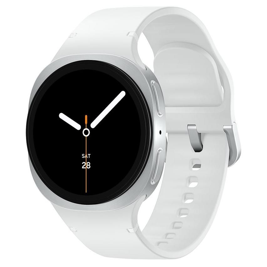Samsung Galaxy Watch8 - 40mm - Silver - Sport Strap - Rubber - White - S/M Band Size - 1.34" Display - 32GB - NFC, Bluetooth, Wi-Fi, LTE - 4G - 30g