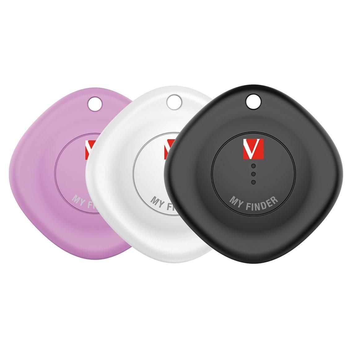 Verbatim My Finder - Localizador Bluetooth para teléfono y tableta, Negro/Blanco/Violeta (paquete de 3)