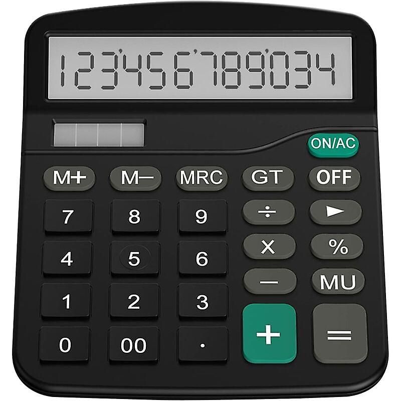 Ynong Basic Desk Calculator with Standard Functions and 12-Digit LCD Display, Solar Battery, Dual Power, Black