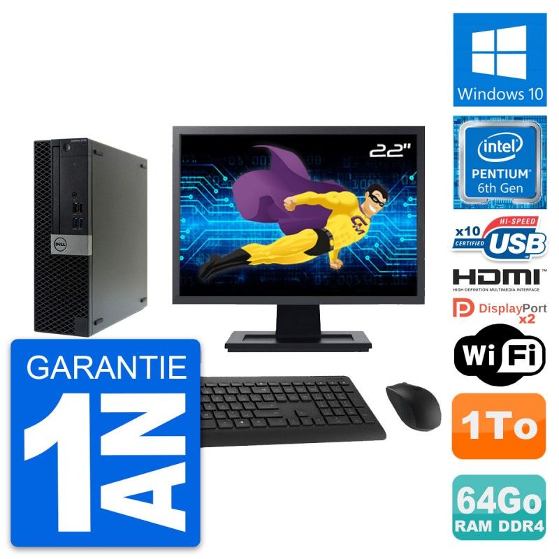 Dell OptiPlex 5050 SFF Computer - 22" Screen, Intel G4400, 64GB RAM, 1TB HDD, HDMI