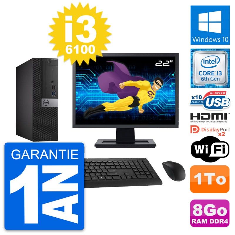Dell OptiPlex 5050 SFF Computer - 22' Screen, Intel i3-6100, 8GB RAM, 1TB HDD, HDMI, WiFi