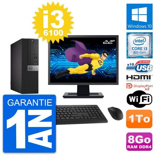 Dell OptiPlex 5050 SFF Computer - 22' Screen, Intel i3-6100, 8GB RAM, 1TB HDD, HDMI, WiFi