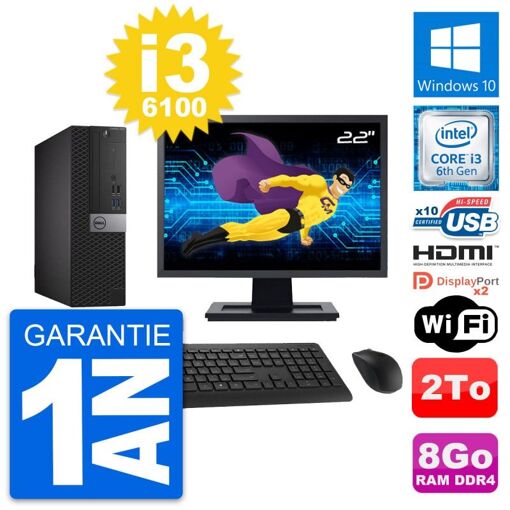 Dell OptiPlex 5050 SFF Computer - 22' Screen, Intel i3-6100, 8GB RAM, 2TB HDD, HDMI