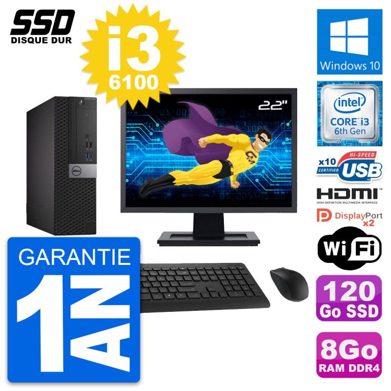 Dell OptiPlex 5050 SFF Computer - 22" Screen, Intel i3-6100, 8GB RAM, 120GB SSD, HDMI