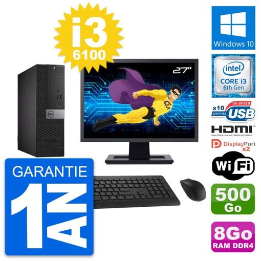 Dell OptiPlex 5050 SFF Desktop Computer - 27" Screen, i3-6100, 8GB RAM, 500GB HDD, HDMI