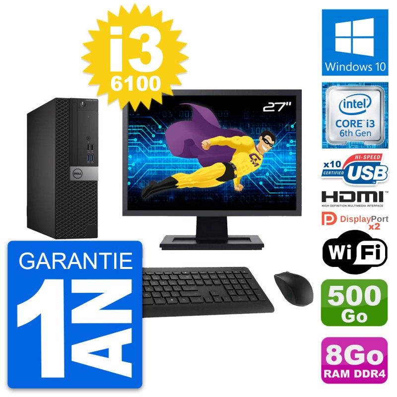 Dell OptiPlex 5050 SFF Desktop Computer - 27" Screen, i3-6100, 8GB RAM, 500GB HDD, HDMI