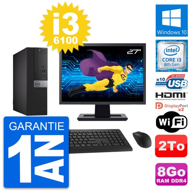 Dell OptiPlex 5050 SFF PC - 27" Screen, Intel i3-6100, 8GB RAM, 2TB HDD, HDMI