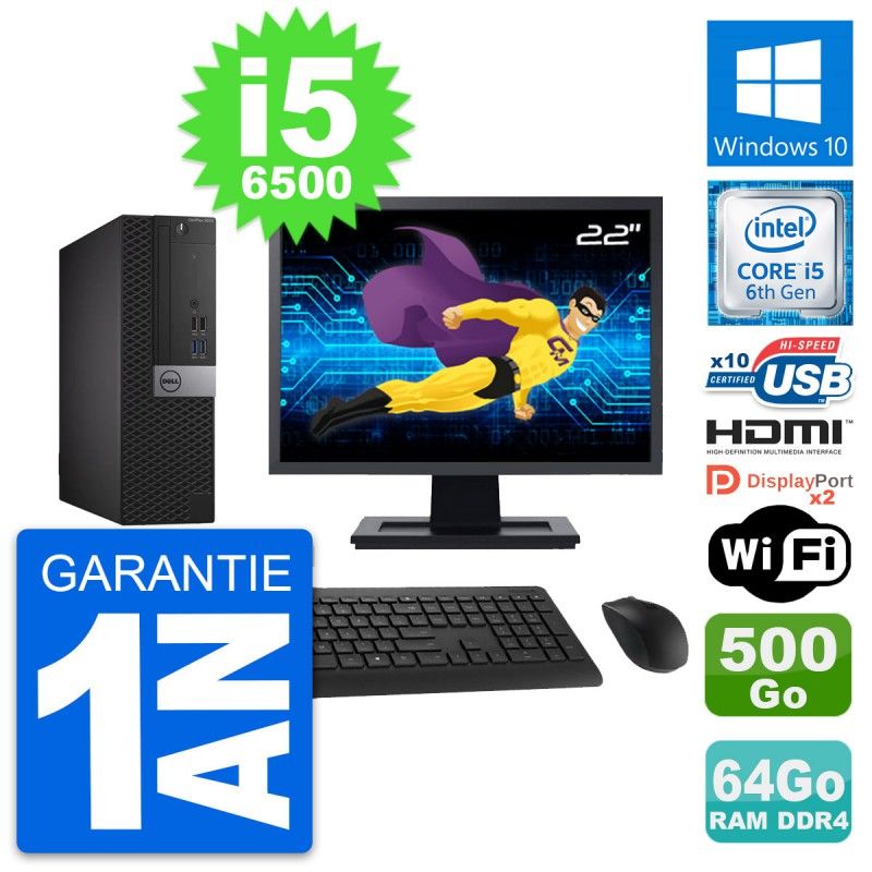 Dell OptiPlex 5050 SFF Computer - 22" Screen, i5-6500, 64GB RAM, 500GB SSD, HDMI, WiFi