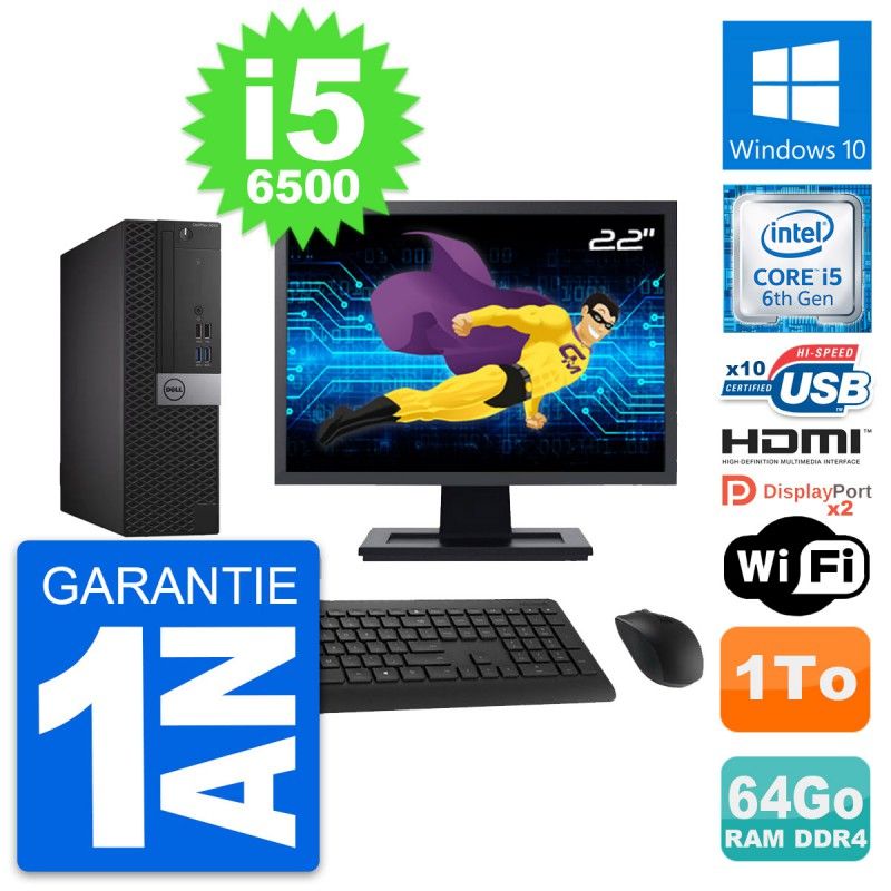 Dell OptiPlex 5050 SFF Computer - 22" Screen, Core i5-6500, 64GB RAM, 1TB HDD, HDMI, WiFi