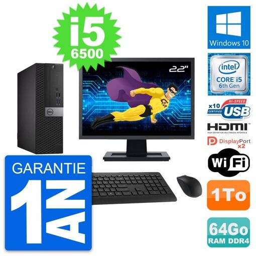 Dell OptiPlex 5050 SFF Computer - 22" Screen, Core i5-6500, 64GB RAM, 1TB HDD, HDMI, WiFi