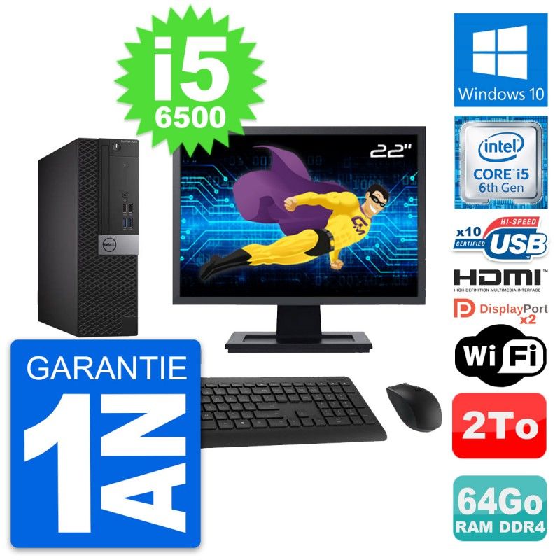 Dell OptiPlex 5050 SFF PC - 22" Screen, Core i5-6500, 64GB RAM, 2TB HDD, HDMI, WiFi
