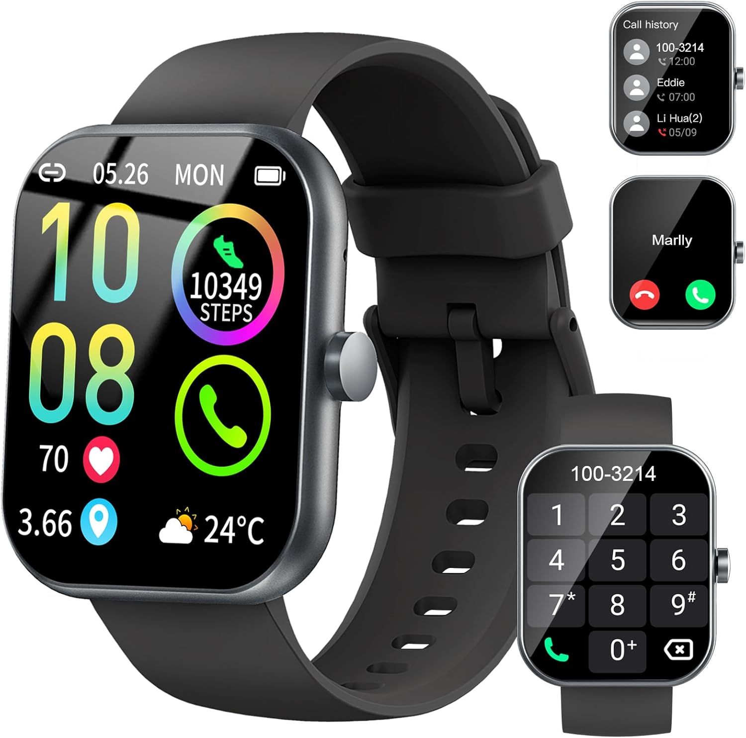 Reloj inteligente para hombres y mujeres, pantalla de 1,96 pulgadas, podómetro, monitor de sueño y frecuencia cardíaca, llamadas Bluetooth, 113+ modos deportivos, a prueba de agua IP68 para Android e iOS, negro