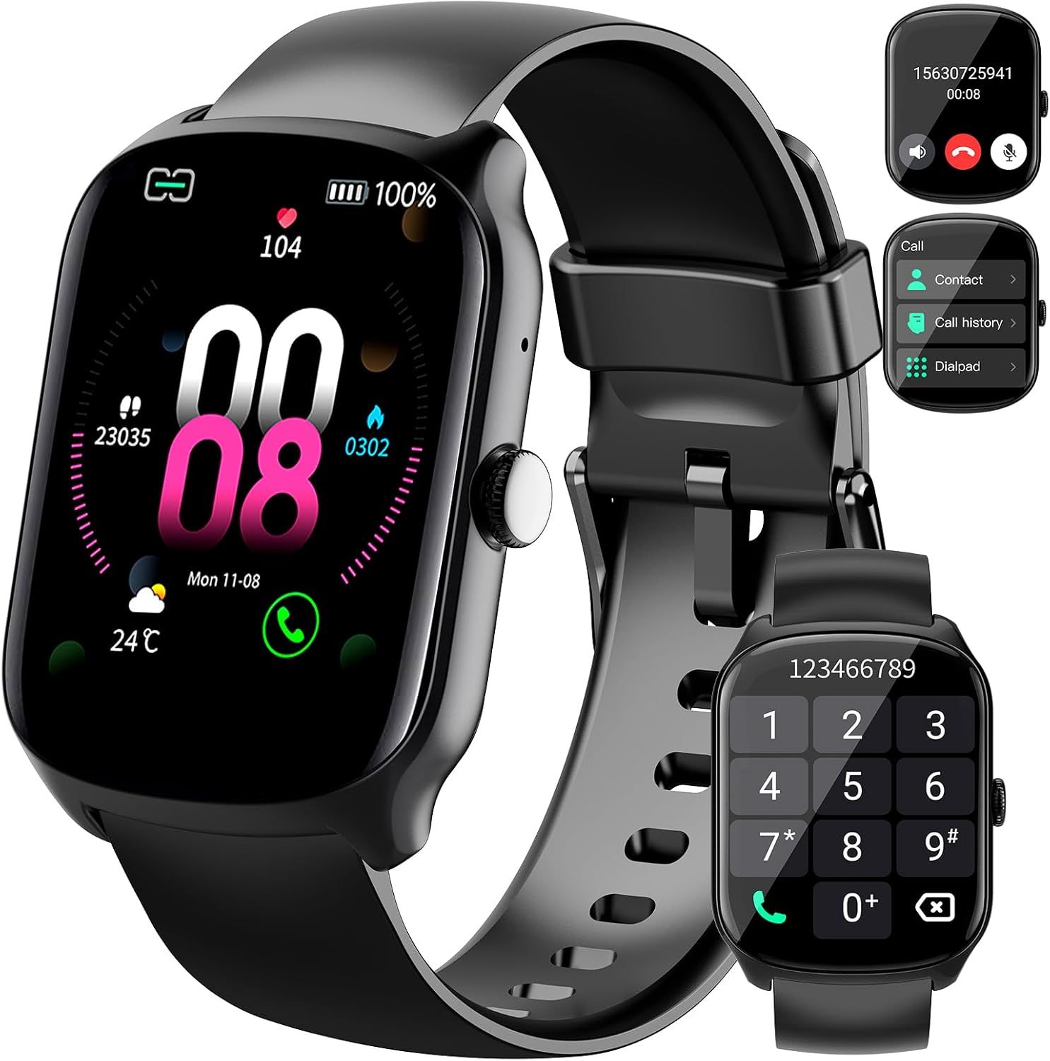 Smartwatch para hombres y mujeres de MAEC GROUPE CAHORS, llamadas Bluetooth, pantalla curva HD de 1,95 pulgadas, rastreador deportivo podómetro, monitor de sueño/frecuencia cardíaca, resistente al agua IP68 para Android iOS, negro