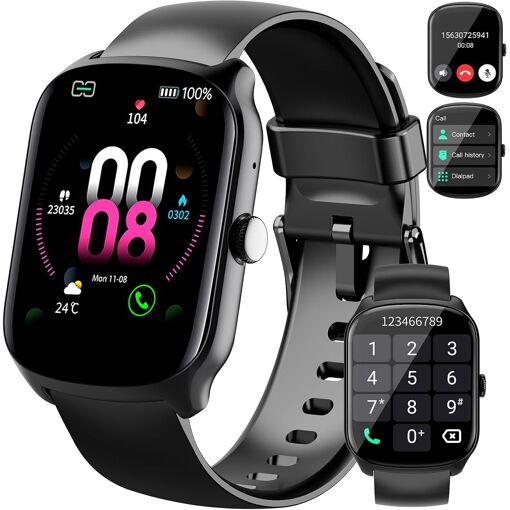 Montres connectées pour hommes et femmes MAEC GROUPE CAHORS, appels Bluetooth, écran incurvé HD de 1,95 pouces, suivi sportif podomètre, moniteur de sommeil/fréquence cardiaque, étanchéité IP68 pour Android iOS, noir