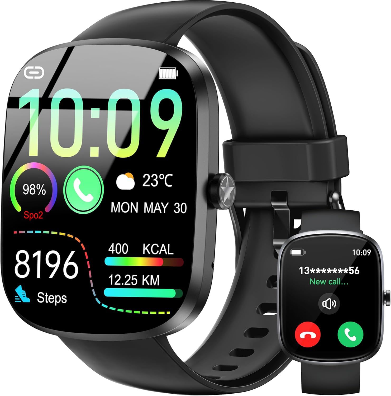 Smartwatch MAEC GROUPE CAHORS para Hombre y Mujer, Pantalla HD de 1,91', Caras Personalizables con Llamadas y Notificaciones Bluetooth, Reloj Deportivo a Prueba de Agua IP68, Más de 140 Modos Deportivos con Podómetro, Seguimiento del Sueño y Frecuencia Cardíaca para Android/iOS
