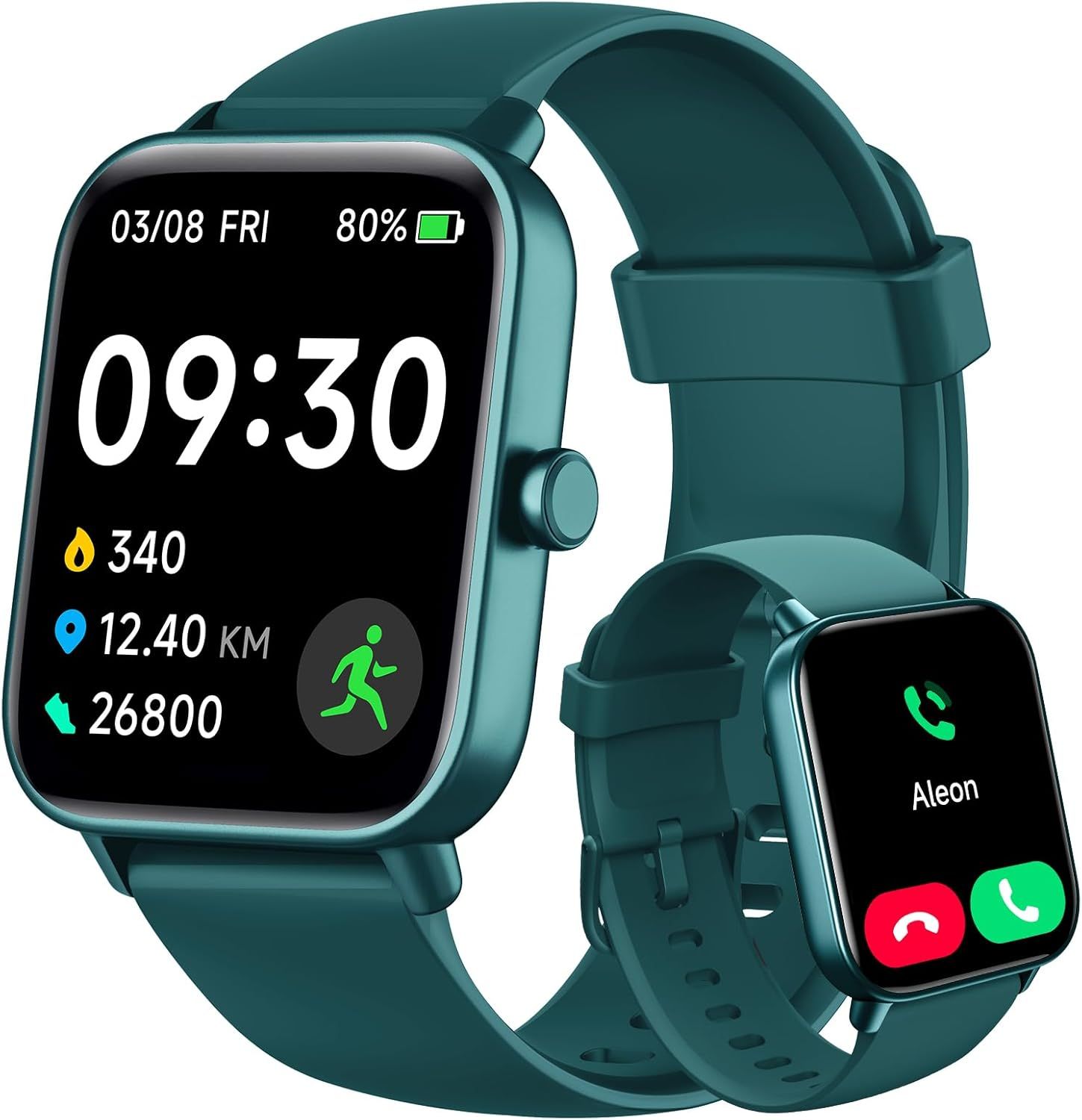 Connected Watch for Men and Women - Samsung, iPhone, Android - 1.8" Screen - Call, Voice AI, Alexa - Sleep, Step Counter, Calories, IP68 - Dark Green