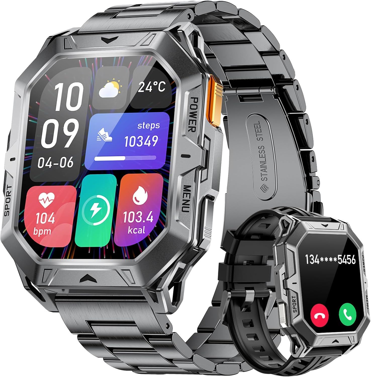 Military Smartwatch for Men with Bluetooth Calls, 2.13" AMOLED Sport Watch - 50-Day Battery Life, 100+ Sports Modes, Sleep Tracking, Waterproof (IP68)