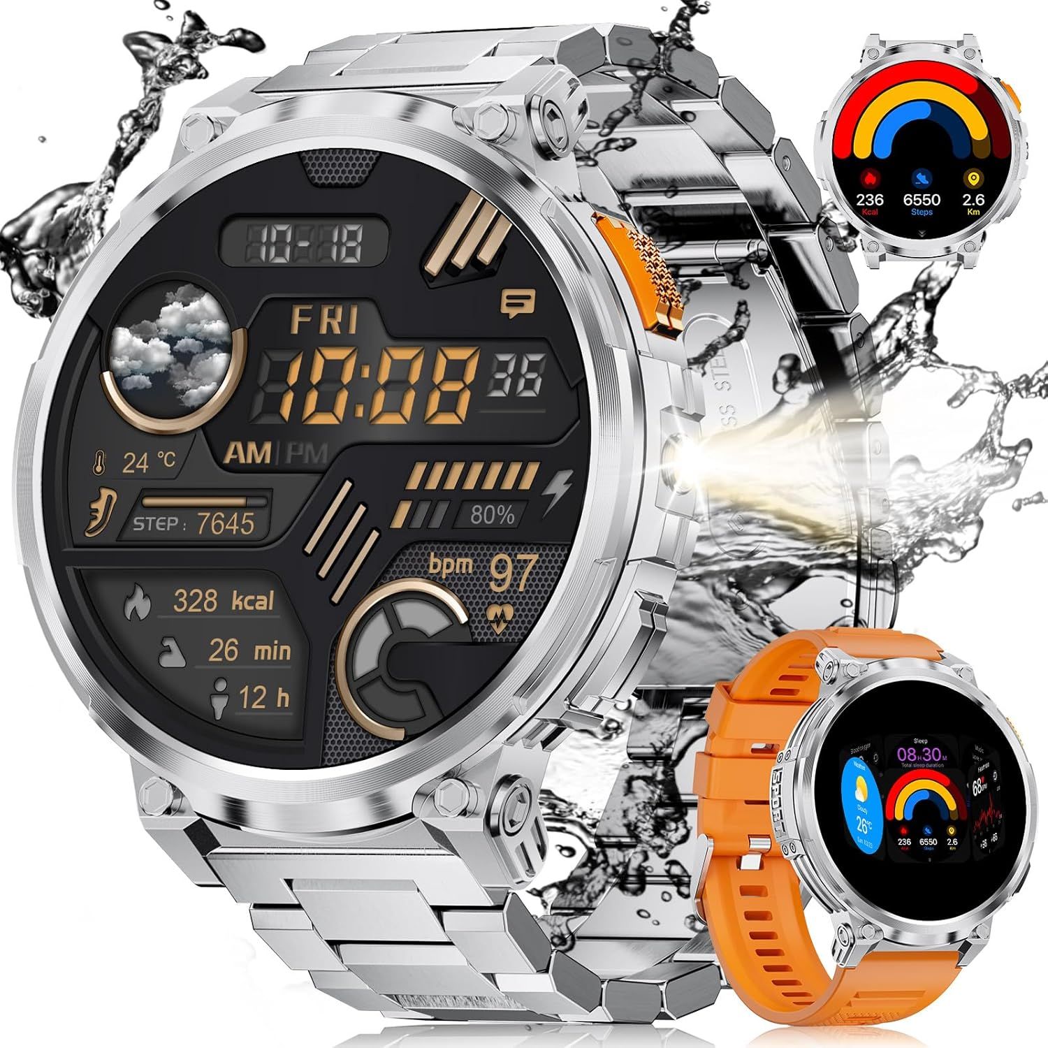 MAEC GROUPE CAHORS Men's Smartwatch with 1.85" HD Screen, 730mAh Battery, Waterproof, Bluetooth Calls/120+ Sports Modes, LED Light, IP68