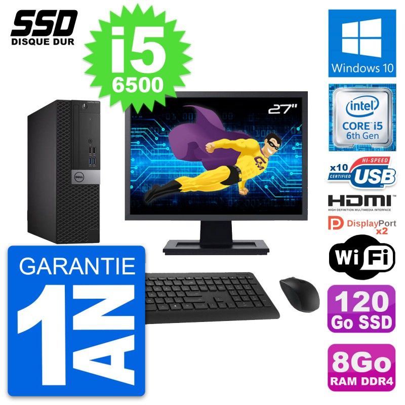 Dell OptiPlex 5050 SFF Computer - 27" Screen, Intel i5-6500, 8GB RAM, 120GB SSD, HDMI