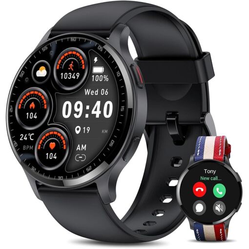 Monre Connectée Homme Femme de MAEC GROUPE CAHORS - Écran HD 1,5'', Appels Bluetooth, Moniteur Fréquence Cardiaque, Suivi Sommeil, 100+ Modes Sport, Étanche IP68